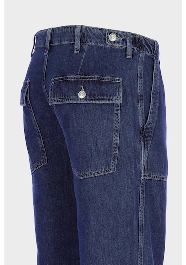 Orta Mavi Loose Fit Lastikli Patı Fermuarlı Jean Pantolon E 4409-006 Orta Mavi