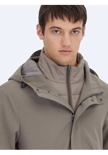 Haki Oversize Fit Kruvaze Yaka Casual Dokuma Pardesü Haki