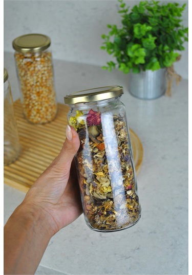 3 Adet Şişecam 500 Cc Cam Kavanoz Sızdırmaz Gold Kapaklı Baharat Saklama Kabı Şeffaf-gold