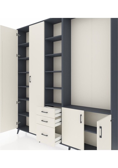 Arges Dolap 13 Raflı 3 Çekmeceli 4 Kapaklı 220x30x243 Antrasit-aytaşı/aytaşı Aytası/aytası