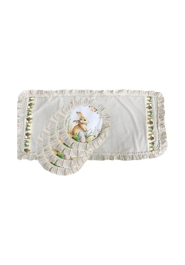 Keten, Bohem, Fırfırlı, Vintage, 4 Adet Yuvarlak Amerikan Servis