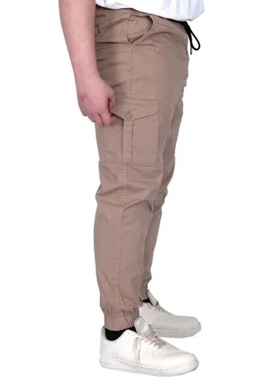 Büyük Beden Erkek Pantolon Keten Kargo Jogger 21911 Cappucino Cappucino