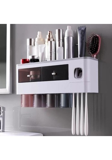 Willowhaven Beyaz Diş Fırçası Tutucu Ve Otomatik Diş Macunu Dağıtıcı 2 Adet Beyaz Gri