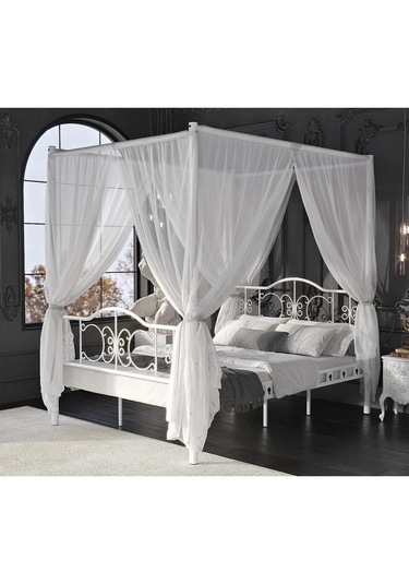 Reyo Pero Sultan Tek Kişilik Başlıklı Metal Beyaz Karyola Cibin