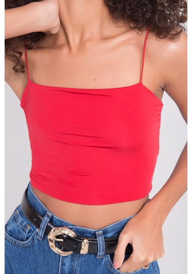Lonca Kırmızı İp Askılı Crop Top Kırmızı