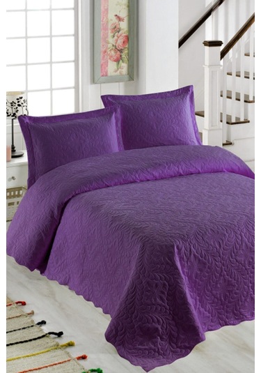 Örtüm Ivy Sarmaşık Çift Kişilik Microfiber Kapitone Yatak Örtüsü Mor