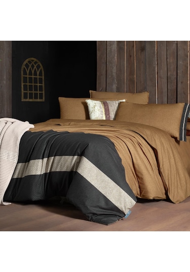 Sarev Loamy Kıng Sıze Battal Boy %100 Pamuk Çift Taraflı Nevresim Takımı Taba Taba