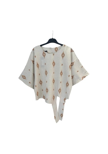 1051 Kısa Kol Önü Bağlamalı Keten Takım Kahve