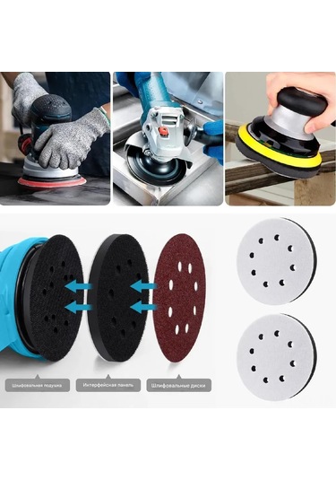 Kangvka Yumuşak Süngerli Zımpara Pedi - 125mm Şok Emici Taban, 8 Delikli Pratik Tasarım