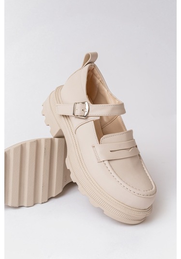 745-771 Bej Kadın Günlük Yüksek Tabanlı Loafer Ayakkabı Bej