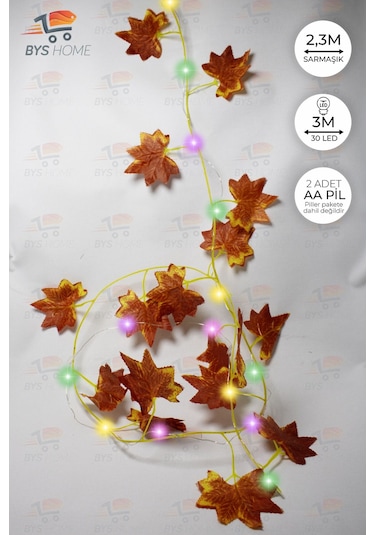 Dekoratif Sonbahar Yapraklı 230 Cm Yapay Sarmaşık Ve 300 Cm Peri Led Pembe Renk - Rgb RGB