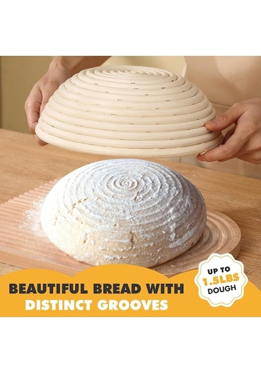 Maoyaya Madav Ekmek Pişirme Malzemeleri, Premium Yuvarlak Ekmek Banneton Sepet 2 Paket Astarlı - Brotform 8,5 İnç Natural