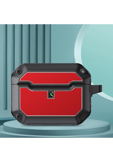 Airpods Uyumlu Pro İçin Kancalı Mecha Donanım Tpu Kulaklık Koruyucu Kılıf Kırmızı