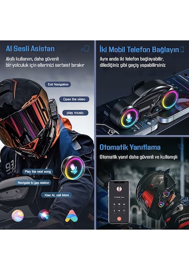 Motosiklet İntercom Seti Yeni Sürüm Bluetooth V6.0 Rgb Kask Kulaklık