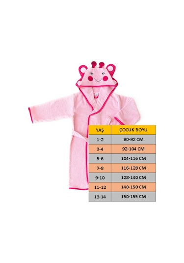 Kapüşonlu Çocuk Bornozu,pamuklu,kulaklı,hayvan Figürlü-kelebek Pembe