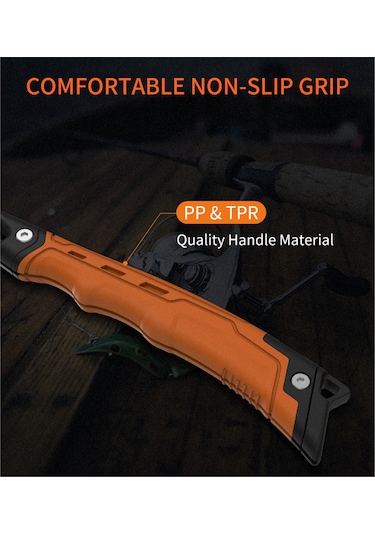 Geeksen Portatif Turuncu Çelik Balık Fileti Bıçağı - G4116 Alman Çelikli, Katlanabilir, Çift Uçlu, Kamp Ve Av İçin