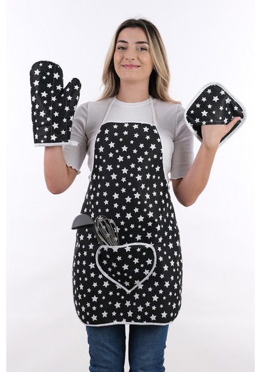 Trendy 3lü Set Sıvı Su Geçirmez Mutfak Önlüğü Isıya Dayanıklı Fırın Eldiveni Ve Tutacak Çeyiz Seti Çizgili Kahve Çok Renkli