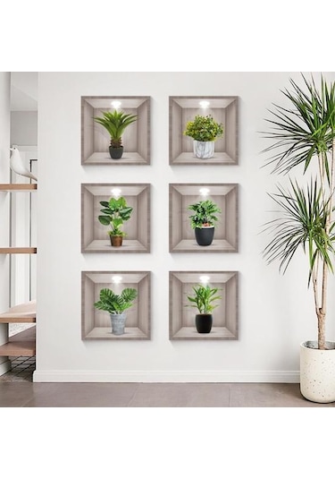 1 Takım 3d Vinil Duvar Sticker Vazolar İle Tasarım Yeşil Bitkiler Çiçek Çarpıcı Oda Dekorasyonu İçin Solmayan Basit Operasyon Çıkartmaları D Diğer