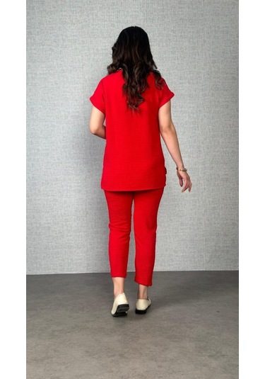 The İstanbul Kadın Kısa Kollu Yuvarlak Yaka Aerobin Bluz Ve Pantolon Ikili Takım Kırmızı