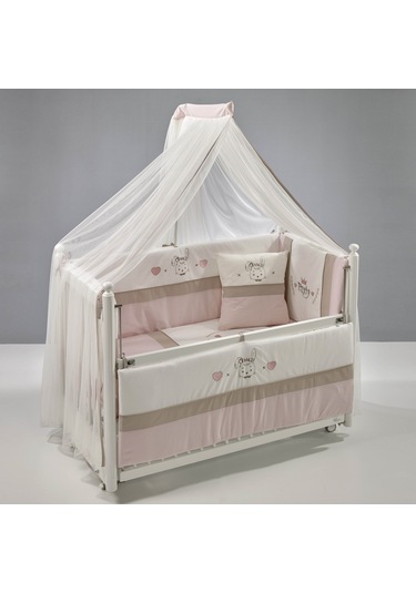 Meltem Kids Mondo Sallanır Ahşap Anne Yanı Beşik 60x120 CM ( Beyaz- Pretty) Pembe