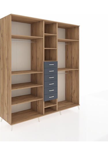 Kronos Dolap 10 Raflı 6 Çekmeceli 3 Askılı 220x59x243 Çam-çam/antrasit Atlas Çam/antrasıt