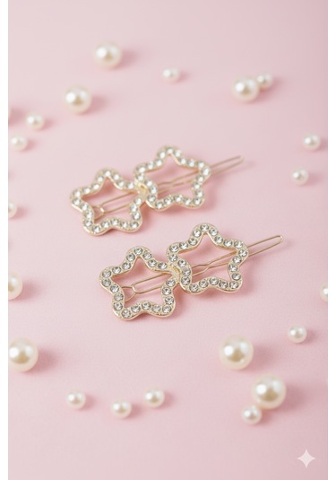 İkili Yıldız Şekilli Metal Toka, Metal Klipsli İkili Yıldız Toka 2 Adet Altın