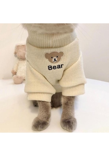 Evcil Hayvan Giysileri Sevimli Ayı Tasarımı 2 Bacaklı Yüksek Streç Kolay Giyilebilir Yumuşak Rahat Sıcak Kedi Kazak