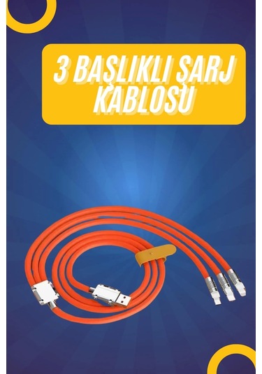 120w Silikon Metal Uçlu Led Işıklı 3 In1 Şarj Kablosu 1.2m