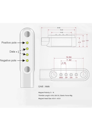 Usb 4 Pin Pogo Kablo Akıllı Saat Manyetik Sabitleyici Şarj Kablosu Gt88 Gt68 Kw08 Kw18 Kw88 Kw98