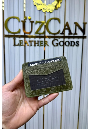 Cüzcan Jorvik Patlı Hakiki Deri Premium Kartlık Kişiye Özel İsim Baskılı Yeşil Motifli