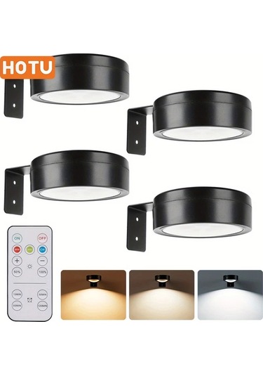 Xuweiwei Hotu 4 Adet Uzaktan Kumandalı Led Duvar Aplikasyonu Ayarlanabilir Manyetik Klips Işık 3 Renk Seçeneği Pil İle Çalışır Abs Plastik Beyaz