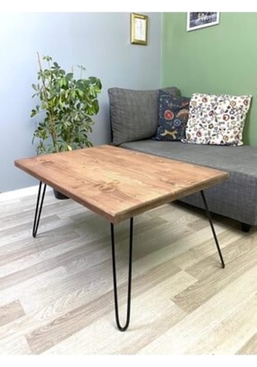 Doğal Ahşap Metal Ayaklı Orta Sehpa