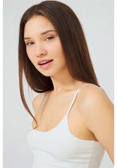 Krem Ayarlanabilir İnce Askılı Lazer Kesim Kadın Crop Büstiyer