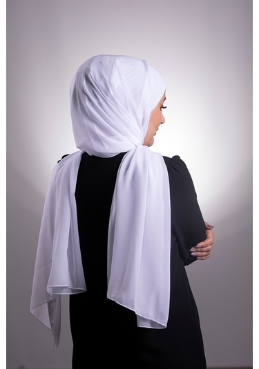 Beyaz Pratik Hazır Geçmeli Şal Şifon Boru Boneli 3001_42