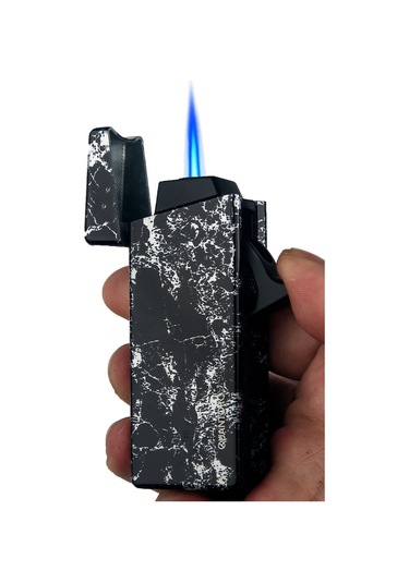 Quantoro Tek Torch Pürmüz Siyah Desenli Metal Puro Çakmağı - Trz1061