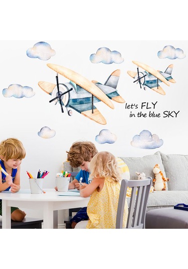 Xiyyadms Pvc Çocuk Odası Duvar Sticker - Uçak Ve Bulut Desenli, 86x140cm, Kolay Yapıştır, Dekoratif Ve Onarıcı, Multifarbe, Ev/anaschool Uygun Çok Renkli