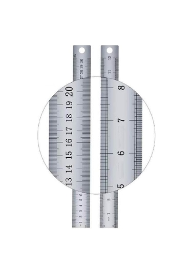 30cm 12 İnch - Çift Taraflı Paslanmaz Çelik Metal Cetvel - Kalınlık 1mm