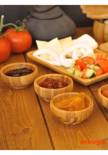 6 Adet Bambu Sunum Kasesi, Çerezlik, Kase, Servis Kasesi, Sosluk, Reçel Kasesi