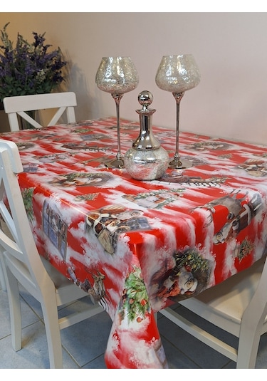 Yeni Yıl Desenli Elyaflı Pvc Masa Örtüsü Silinebilir Ve Su Geçirmez Muşamba Kırmızı