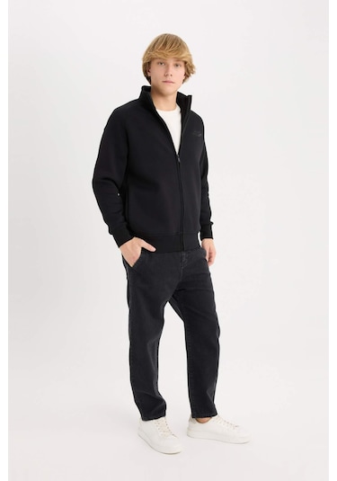 DeFacto Boxy Fit Dik Yaka Baskılı İçi Yumuşak Tüylü Hırka E1367AX25SPBK81