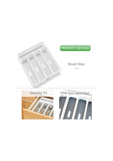 Honmex Plastik Çekmecelik Bıçak-çatal Organizatörü, 5 Bölmeli, Kaymazsız Tabanlı, Mutfak Gereçlerini Düzenle Beyaz