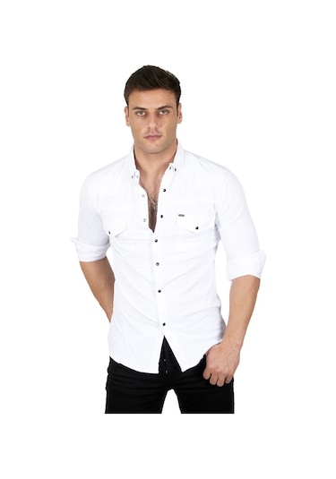 Deepsea Erkek Beyaz Çıtçıtlı Kot Gömlek 2300419 Beyaz