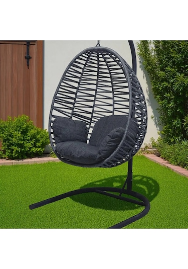 Armut Salıncak Tek Kişilik Makrome Ip Örgü Bahçe Balkon Ev Salıncağı Gri