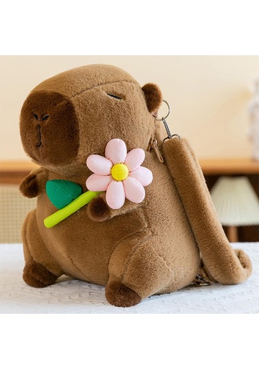 Youtek Küçükler İçin Yumuşak Kapybara Plüsyaj Sırt Çantası - Pembe Çiçekli 35cm, Taşıma + Oyun Fonksiyonu