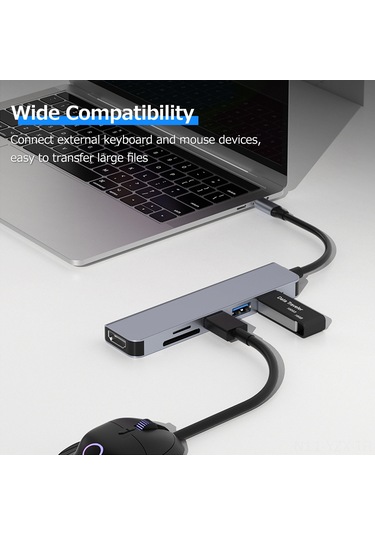 Yaozixa Type-c 6 Çıktılı Hub Alüminyum Kasa - Usb3.0, 2xusb2.0, Hdmı 4k, Sd/tf Kart Okuyucu