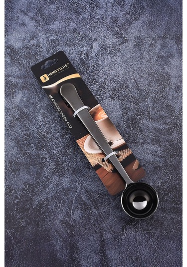 Paslanmaz Çelik Çok Amaçlı Ölçekli Kahve Ölçü Kaşığı Ve Paket Klipsi Siyah