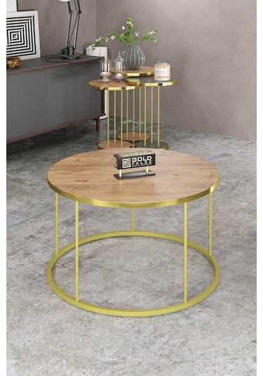 Orta Sehpa Ve Zigon Sehpa Terra Set Gold Antrasit Ceviz