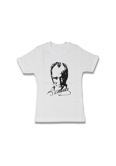 23 Nisan- 19 Mayıs Beyaz Atatürk Baskılı Erkek Tişört
