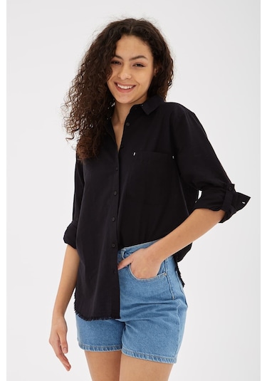 Fashion Friends Etek Ucu Püsküllü Gömlek Siyah Siyah