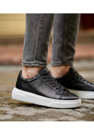 Taşpınar %100 Hakiki Deri Ortopedik Yazlık Hafif Erkek Rahat Günlük Sneaker 38-47 Siyah